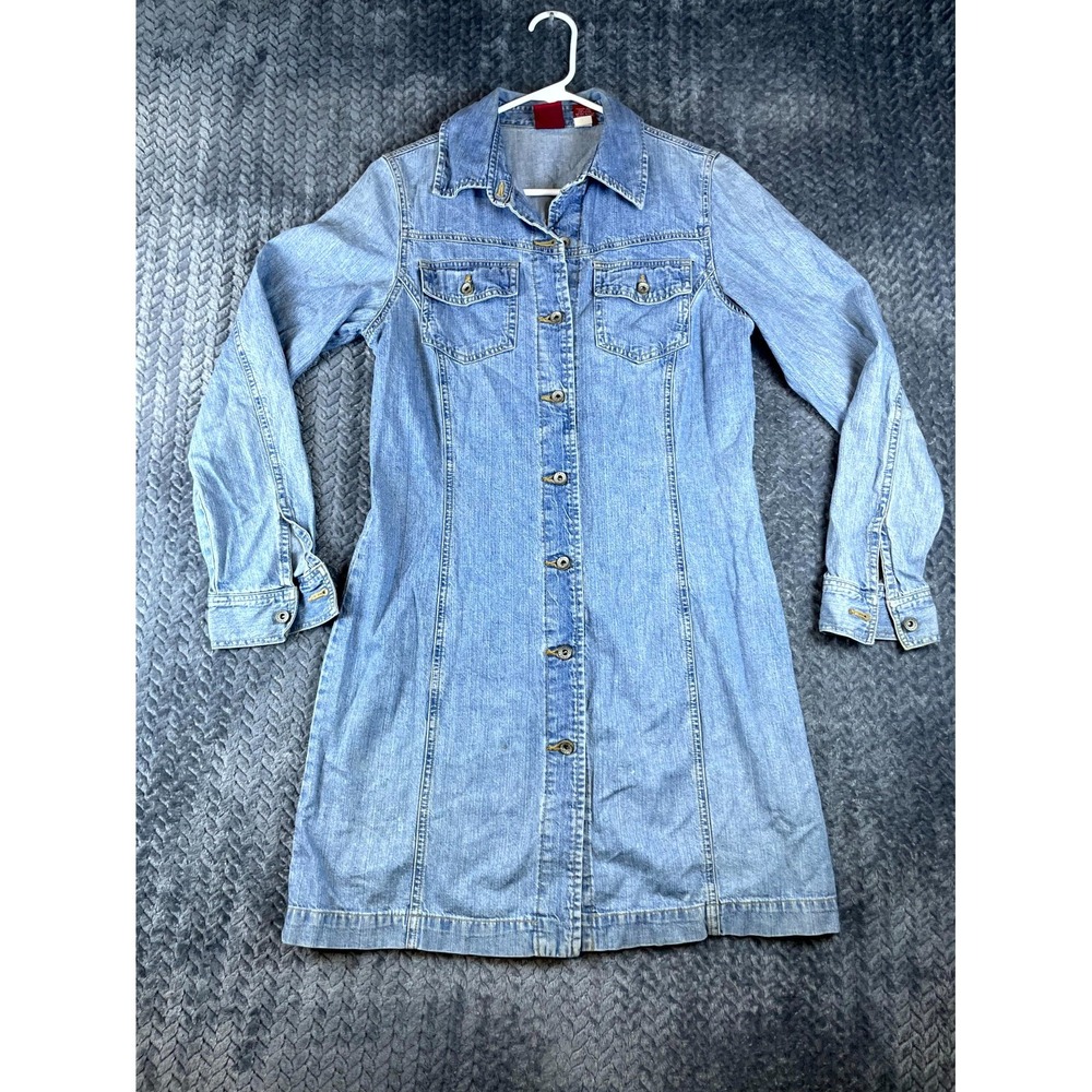 Vintage Y2K Gap Blue Jeans Shirt Dress Womens 8 Cotton Flap Pockets Button Front
